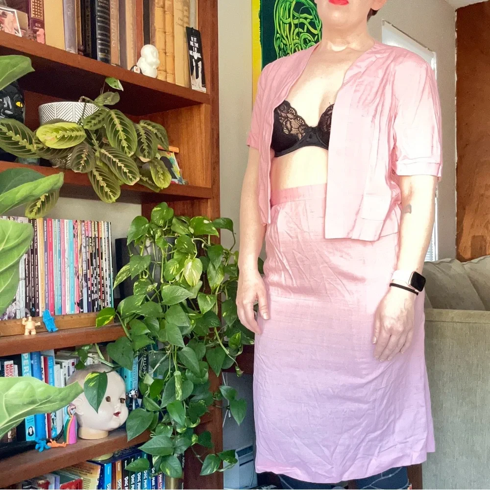 Vintage Pink Two-Piece Pencil Skirt Set